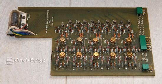 
     One of the counter boards, containing a ring counter using GET889 transistors
		 and A1670-1 transistors as cathode drivers.
     