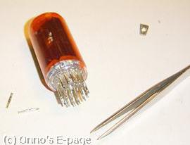 Connectors slid onto nixie tube pins